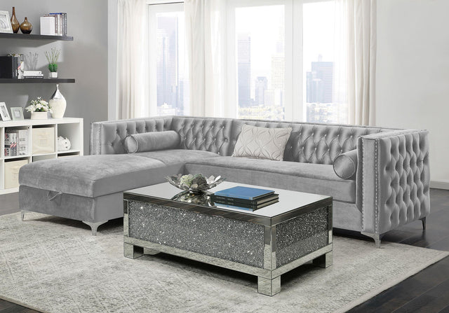 Coaster Bellaire Upholstered Storage Chaise Sectional Sofa Grey