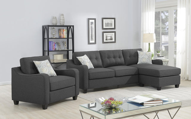 Coaster Upholstered Reversible Sectional Sofa and Chair Set Dark Grey