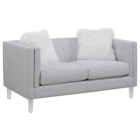 Coaster Glacier Upholstered Tuxedo Arm Tufted Loveseat Light Grey