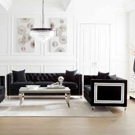 Coaster Delilah 2-piece Upholstered Tuxedo Arm Sofa Set Black