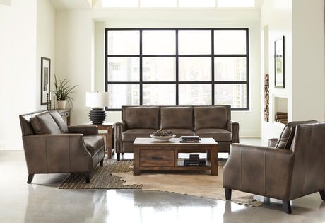 Coaster Leaton 3-piece Upholstered Recessed Arm Sofa Set Brown Sugar