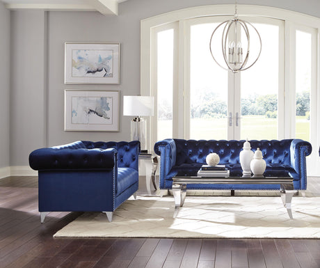 Coaster Bleker 2-piece Upholstered Tuxedo Arm Tufted Sofa Set Blue