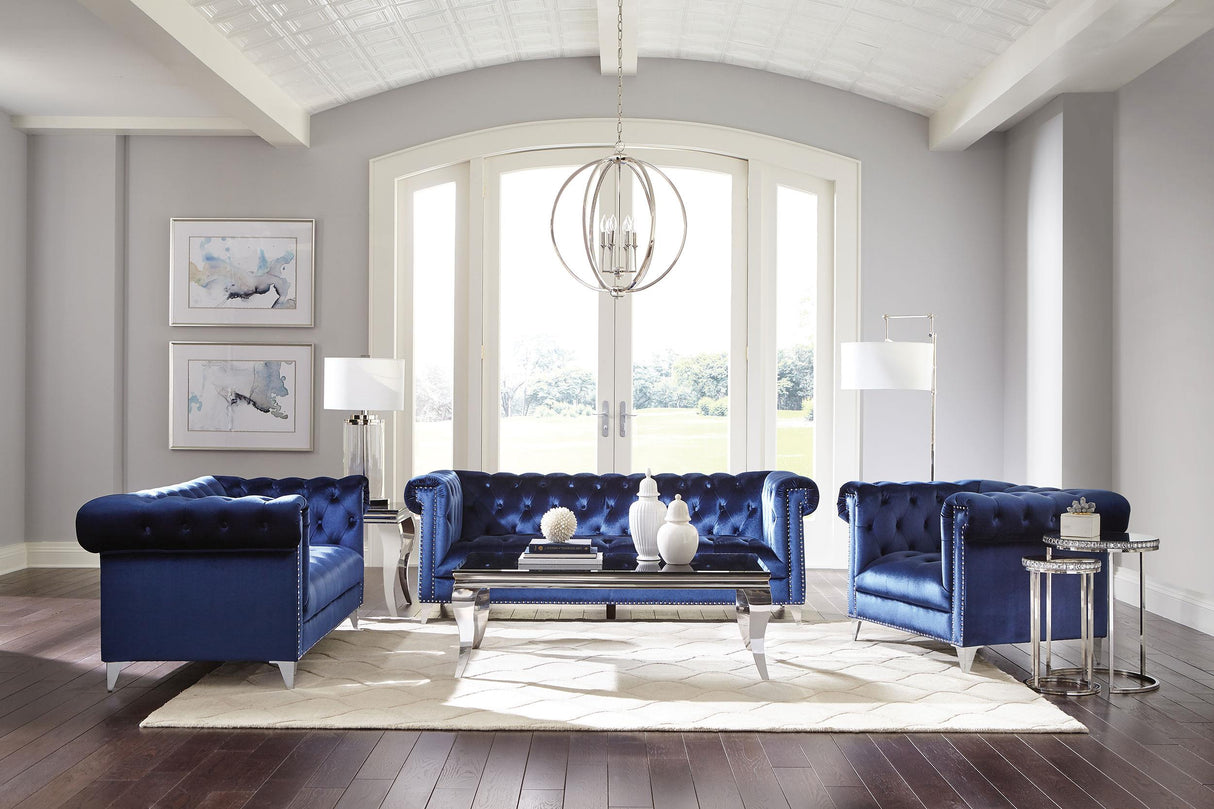 Coaster Bleker 3-piece Upholstered Tuxedo Arm Tufted Sofa Set Blue