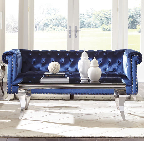 Coaster Bleker Upholstered Tuxedo Arm Tufted Sofa Blue