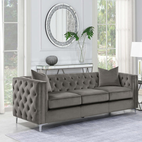 Coaster Phoebe Upholstered Tuxedo Arm Tufted Sofa Urban Bronze