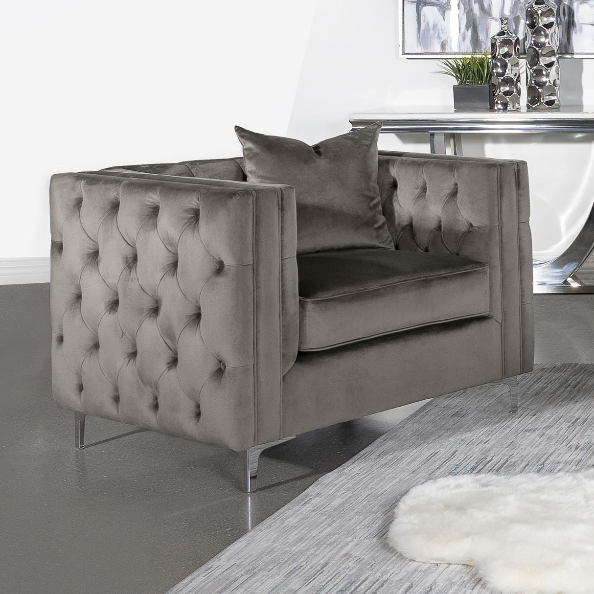 Coaster Phoebe Upholstered Tuxedo Arm Tufted Chair Urban Bronze