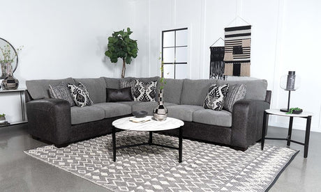 Coaster Drake Pillow Back L-Shape Sectional Smoke and Onyx