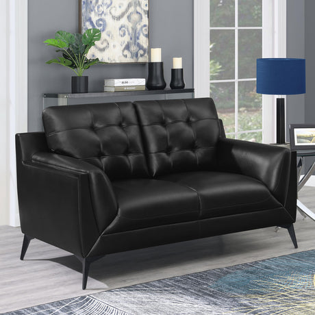 Coaster Moira Upholstered Wedge Arm Tufted Loveseat Black