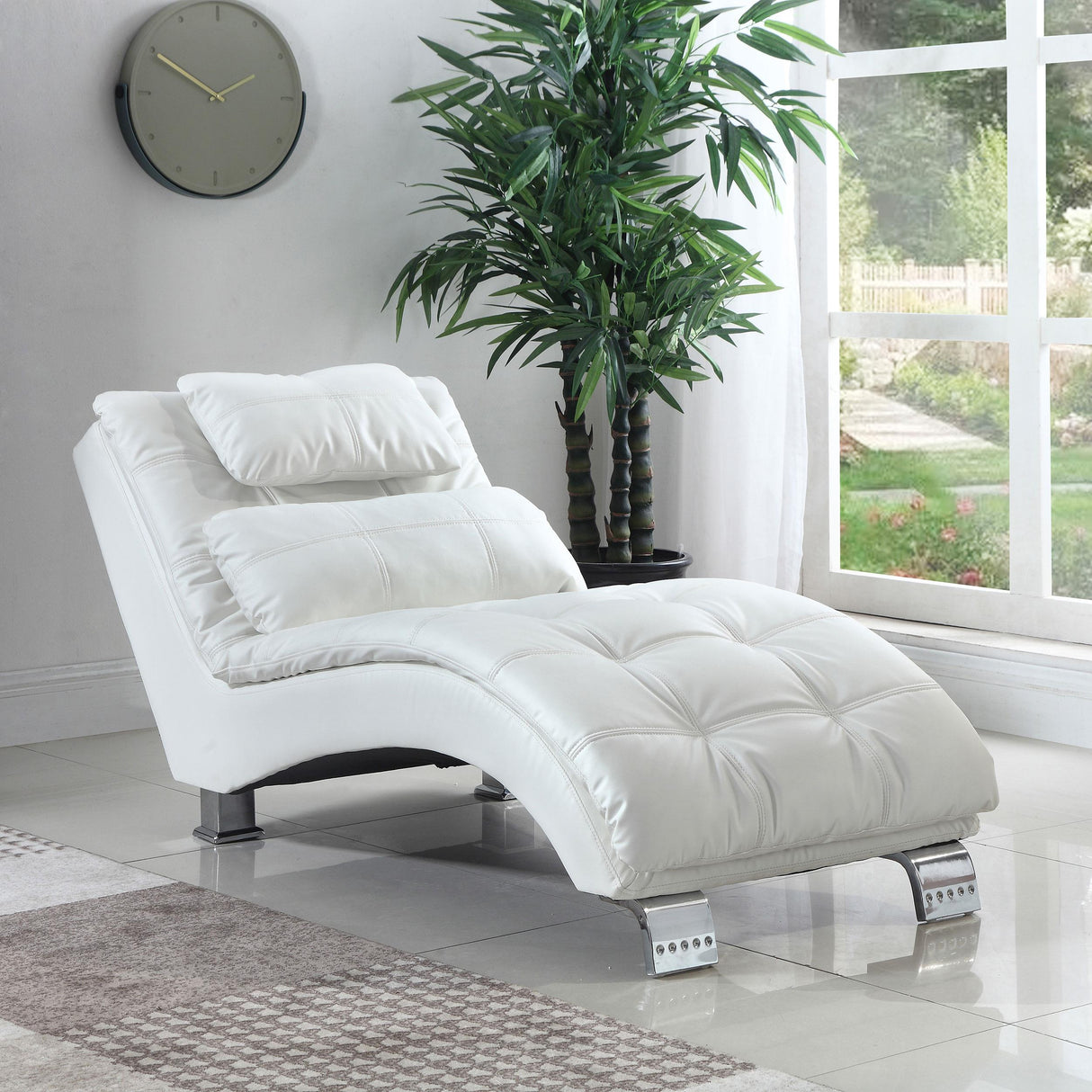 Coaster Dilleston Faux Leather Upholstered Tufted Chaise White
