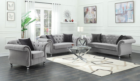 Coaster Frostine 3-piece Upholstered Tufted Sofa Set Silver