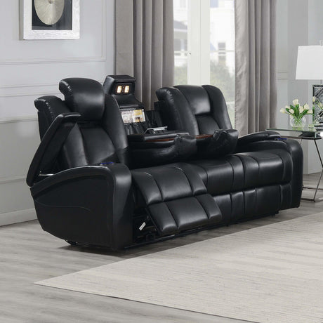 Coaster Delange Dual Power Reclining Sofa with Headrests Black