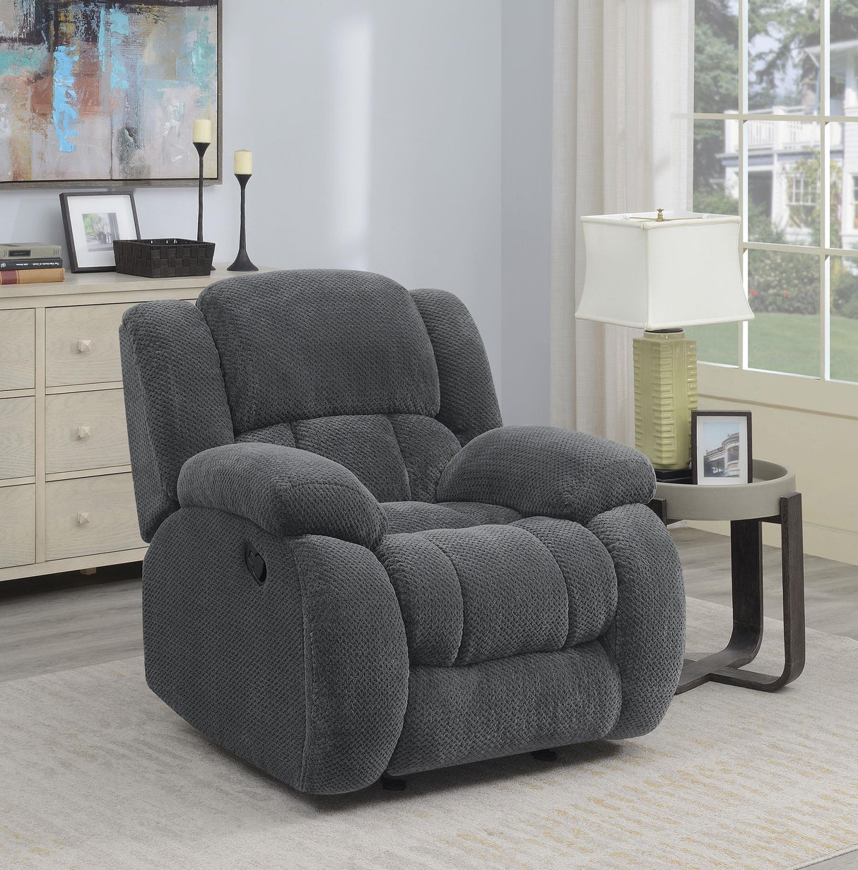 Coaster Weissman Upholstered Padded Arm Glider Recliner Grey