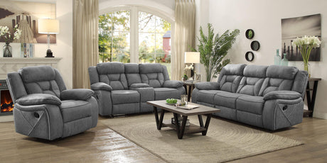 Coaster Higgins 3-piece Upholstered Motion Reclining Sofa Set Grey