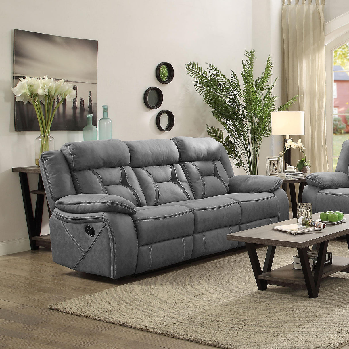 Coaster Higgins Upholstered Motion Reclining Sofa Grey