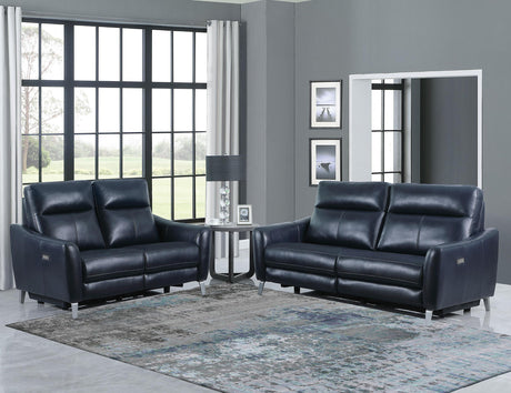 Coaster Derek 2-piece Upholstered Power Reclining Sofa Set Blue