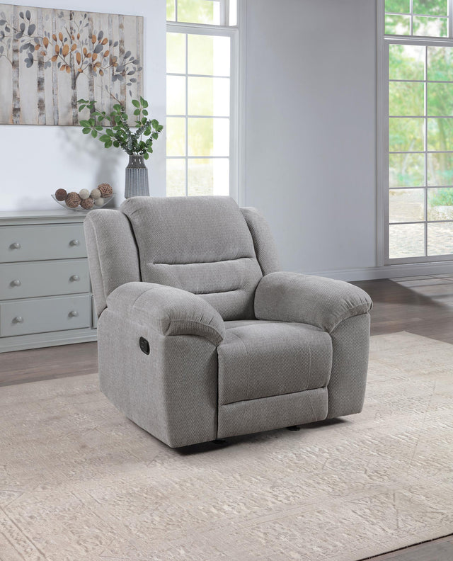 Coaster Gilson Chenille Upholstered Reclining Glider Recliner Grey