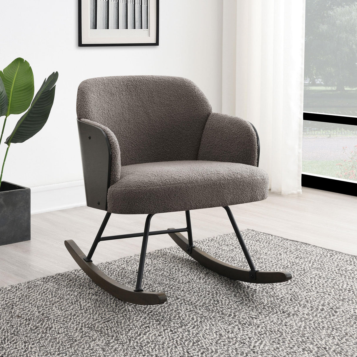 Coaster Paige Boucle Upholstered Mid Back Rocking Chair Taupe
