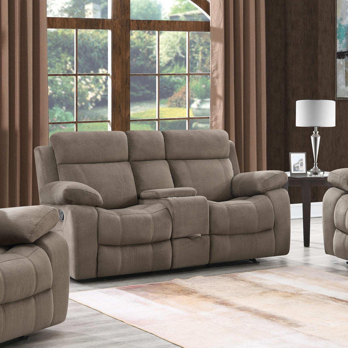 Coaster Myleene Glider Loveseat with Console Mocha