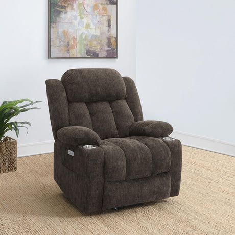 Coaster Houston Upholstered Power Lift Recliner Chair Dark Brown