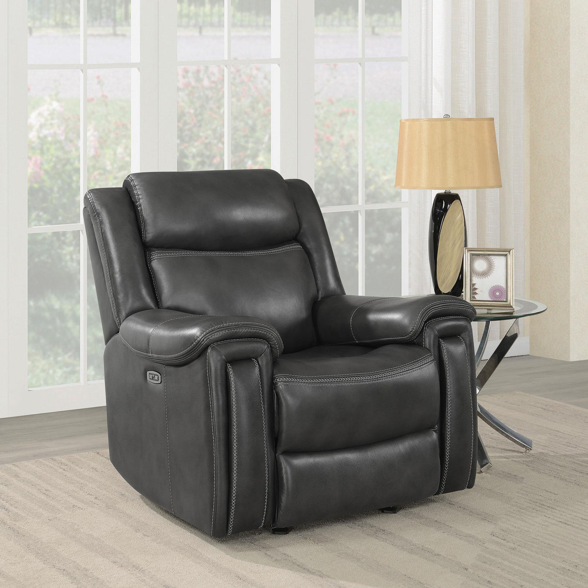 Coaster Shallowford Upholstered Power^2 Glider Recliner Hand Rubbed Charcoal