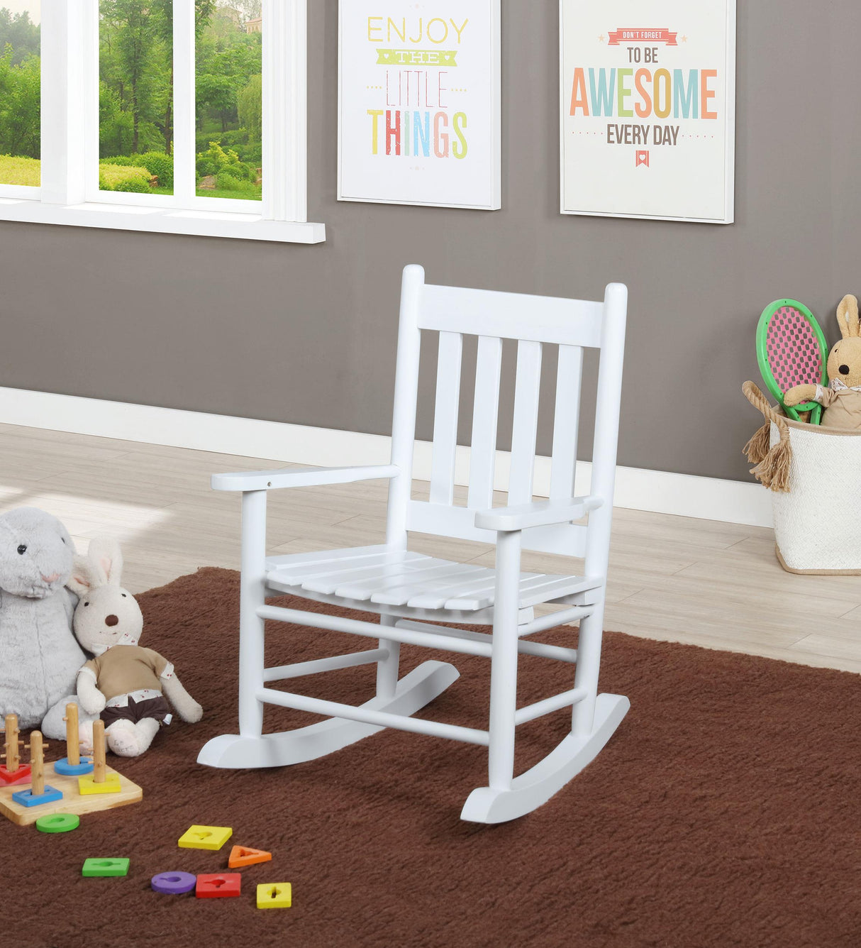 Coaster Annie Slat Back Solid Wood Kids Rocking Chair White