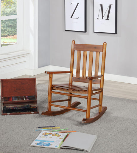Coaster Annie Slat Back Solid Wood Kids Rocking Chair Golden Brown