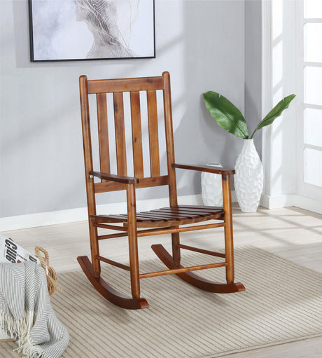Coaster Annie Slat Back Solid Wood Rocking Chair Golden Brown