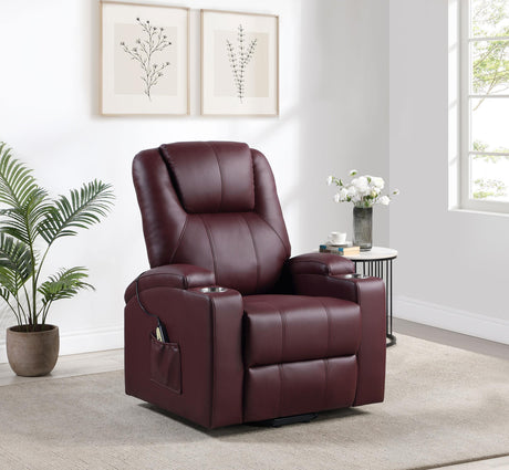 Coaster Armstrong Upholstered Power Lift Massage Recliner Wine Red