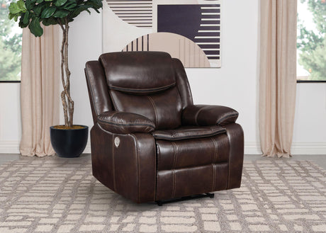Coaster Sycamore Upholstered Power Recliner Chair Dark Brown