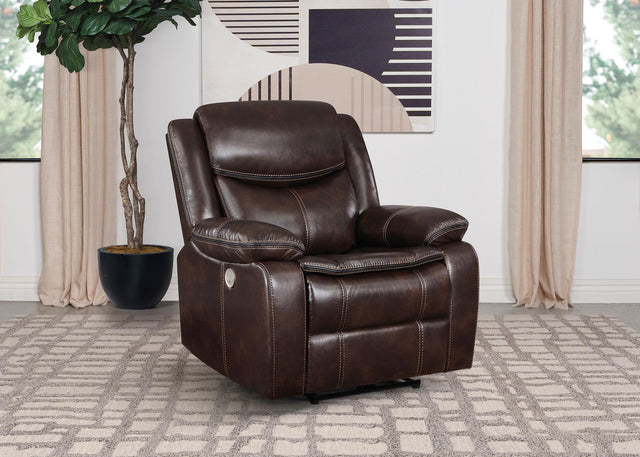 Coaster Sycamore Upholstered Power Recliner Chair Dark Brown