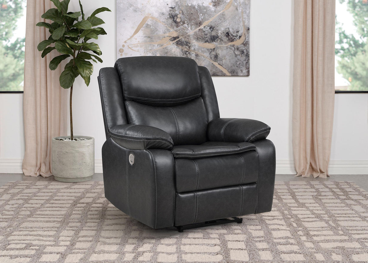 Coaster Sycamore Upholstered Power Recliner Chair Dark Grey