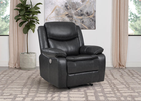 Coaster Sycamore Upholstered Power Recliner Chair Dark Grey