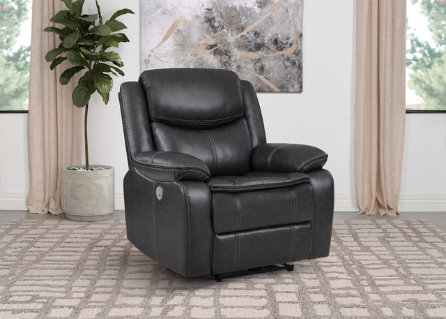 Coaster Sycamore Upholstered Power Recliner Chair Dark Grey