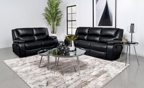 Coaster Camila 2-piece Upholstered Motion Reclining Sofa Set Black