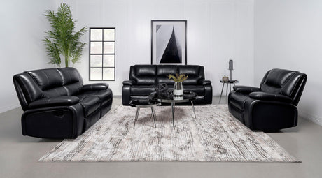 Coaster Camila 3-piece Upholstered Motion Reclining Sofa Set Black