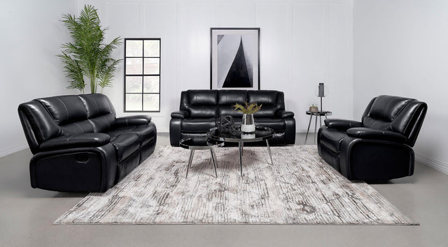 Coaster Camila 3-piece Upholstered Motion Reclining Sofa Set Black