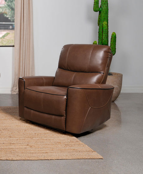 Coaster Greenfield Upholstered Power Recliner Chair Saddle Brown