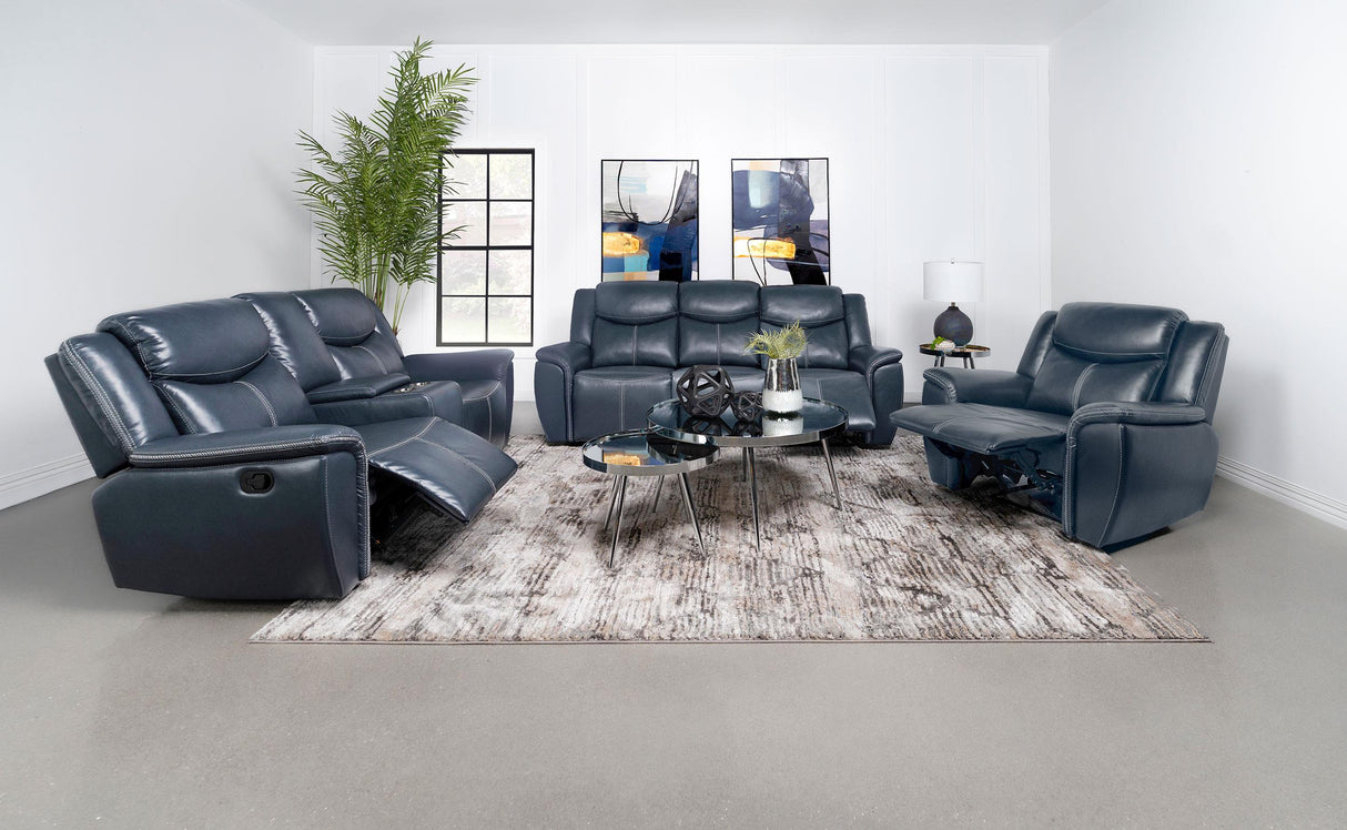 Coaster Sloane 3-piece Upholstered Reclining Sofa Set Blue