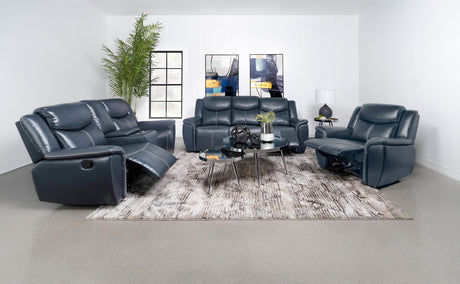 Coaster Sloane 3-piece Upholstered Reclining Sofa Set Blue