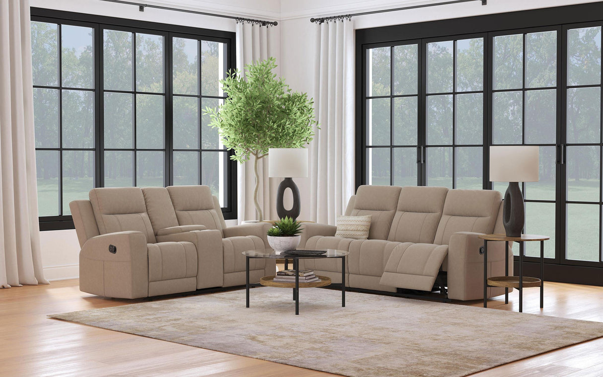 Coaster Brentwood 2-piece Upholstered Reclining Sofa Set Taupe