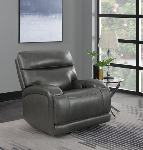 Coaster Longport Upholstered Power Glider Recliner Charcoal