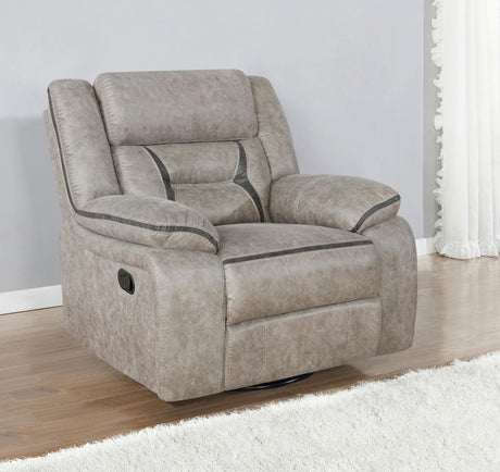 Coaster Greer Upholstered Swivel Glider Recliner Chair Taupe