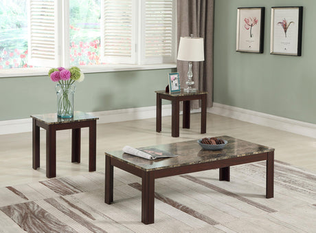 Coaster Rhodes 3-piece Faux Marble Top Coffee Table Set Brown