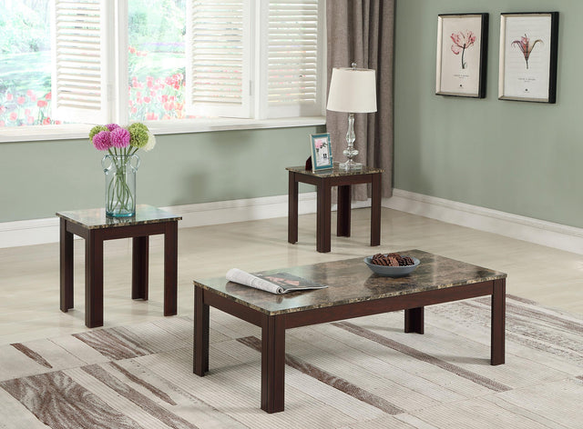 Coaster Rhodes 3-piece Faux Marble Top Coffee Table Set Brown