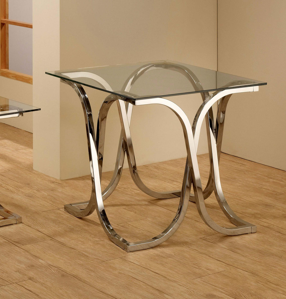 Coaster Tess Square Glass Top Metal Side End Table Nickel