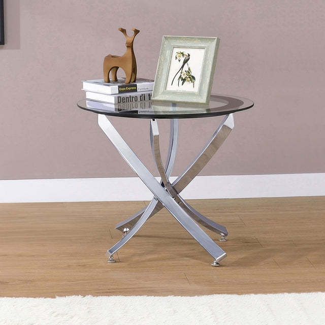 Coaster Brooke Round Glass Top Side End Table Metal Base Chrome