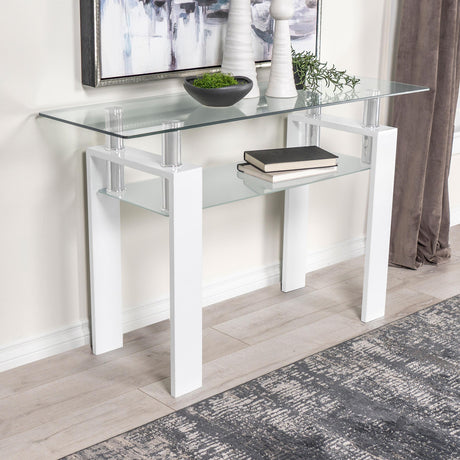 Coaster Dyer Rectangular Glass Top Entryway Sofa Console Table White