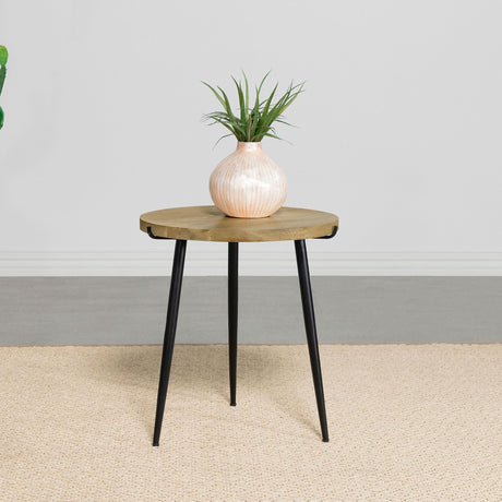 Coaster Pilar Round Solid Wood Top End Table Natural and Black