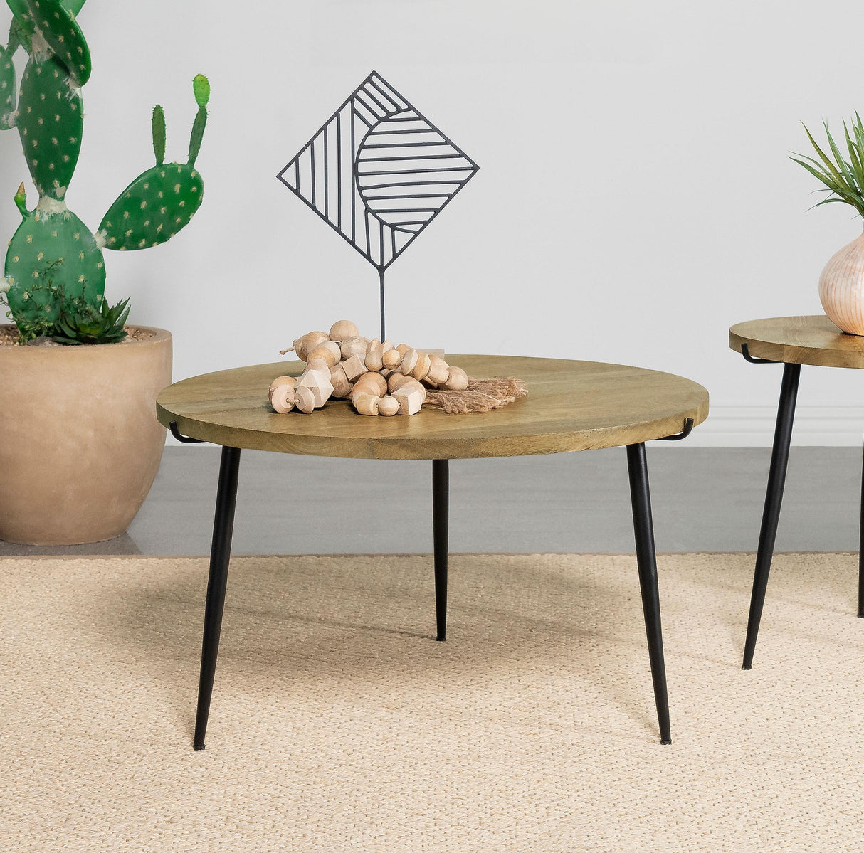 Coaster Pilar Round Solid Wood Top Coffee Table Natural and Black