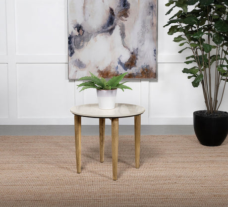 Coaster Aldis Round Marble Top Side End Table White and Natural